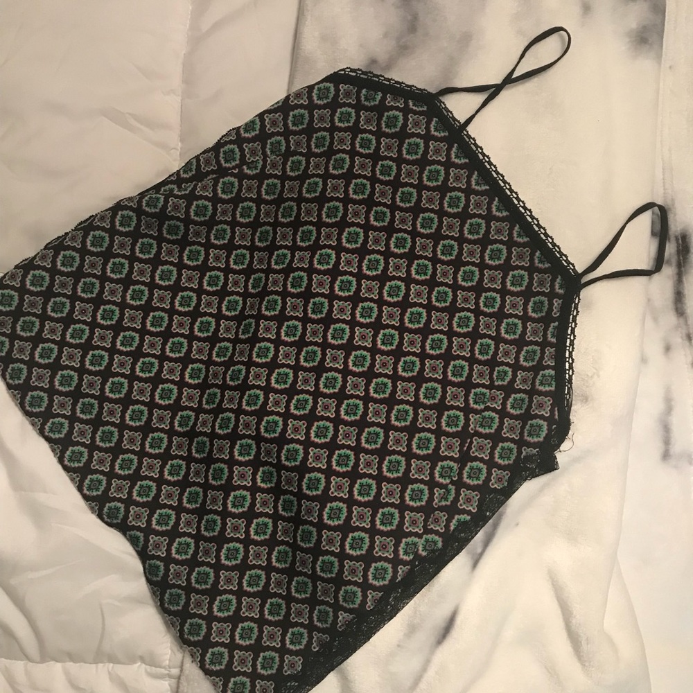 Zara Black, blue and green lace tank 
Size small